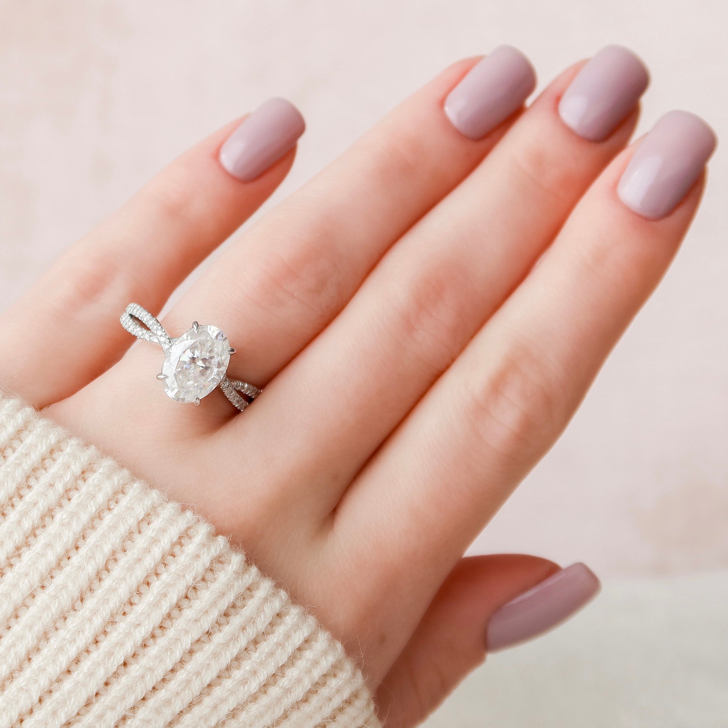 3.0 CT Oval Cut Hidden Halo Criss Cross Pave Moissanite Engagement Ring 7